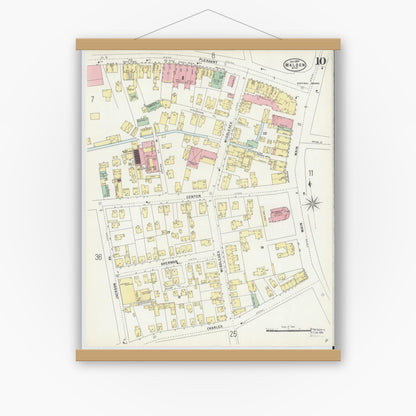 Old map wall art mockup — magnetic wood frame on white wall — Sanborn Fire Insurance Map from Malden, Middlesex County, Massachusetts (1897), Sheet #0010