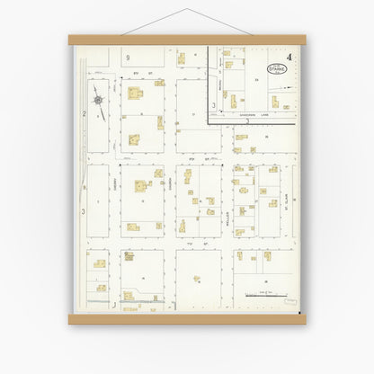Old map wall art mockup — magnetic wood frame on white wall — Sanborn Fire Insurance Map from Starke, Bradford County, Florida (1912), Sheet #0004