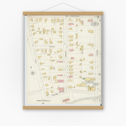 Old map wall art mockup — magnetic wood frame on white wall — Sanborn Fire Insurance Map from Coldwater, Branch County, Michigan (1897), Sheet #0007