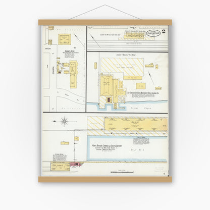 Old map wall art mockup — magnetic wood frame on white wall — Sanborn Fire Insurance Map from Port Arthur, Jefferson County, Texas (1900), Sheet #0002