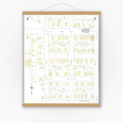 Old map wall art mockup — magnetic wood frame on white wall — Sanborn Fire Insurance Map from Griswold, Cass County, Iowa (1930), Sheet #0005