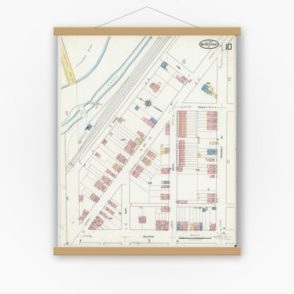 Old map wall art mockup — magnetic wood frame on white wall — Sanborn Fire Insurance Map from Bridgeport, Montgomery County, Pennsylvania (1920), Sheet #0010