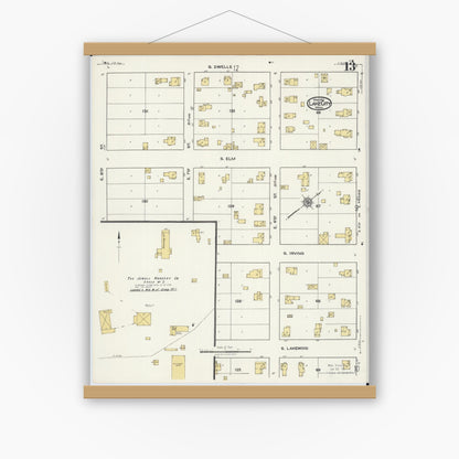 Old map wall art mockup — magnetic wood frame on white wall — Sanborn Fire Insurance Map from Lake City, Wabasha County, Minnesota (1921), Sheet #0013