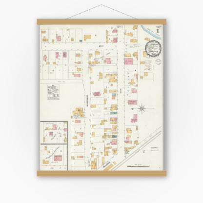 Old map wall art mockup — magnetic wood frame on white wall — Sanborn Fire Insurance Map from Kewaskum, Washington County, Wisconsin (1900) - Complete Map Set