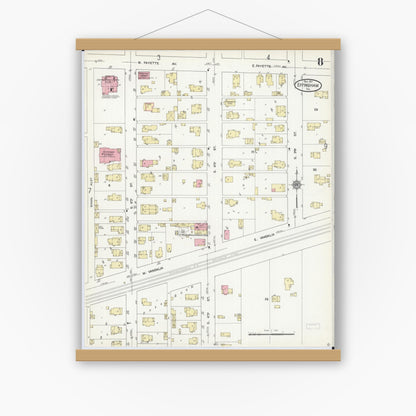 Old map wall art mockup — magnetic wood frame on white wall — Sanborn Fire Insurance Map from Effingham, Effingham County, Illinois (1911), Sheet #0008