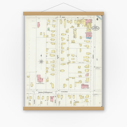 Old map wall art mockup — magnetic wood frame on white wall — Sanborn Fire Insurance Map from Fairport, Monroe County, New York (1898), Sheet #0004