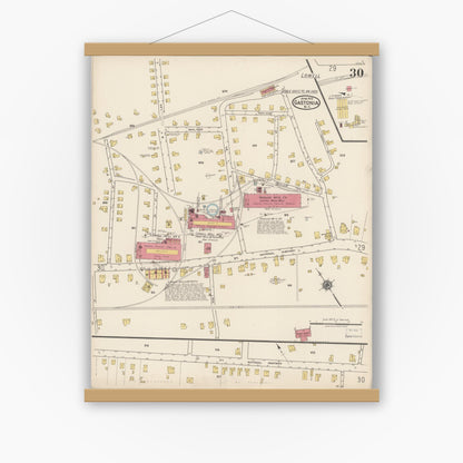 Old map wall art mockup — magnetic wood frame on white wall — Sanborn Fire Insurance Map from Gastonia, Gaston County, North Carolina (1922), Sheet #0030