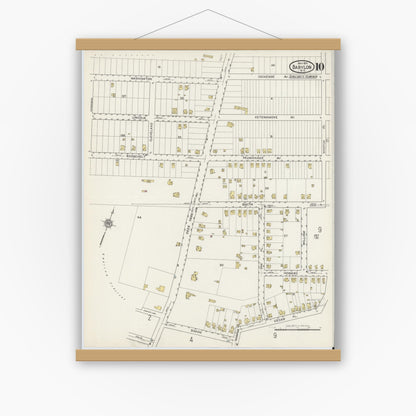Old map wall art mockup — magnetic wood frame on white wall — Sanborn Fire Insurance Map from Babylon, Suffolk County, New York (1915), Sheet #0010
