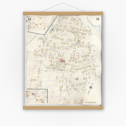 Old map wall art mockup — magnetic wood frame on white wall — Sanborn Fire Insurance Map from Palestine, Anderson County, Texas (1949), Sheet #0014