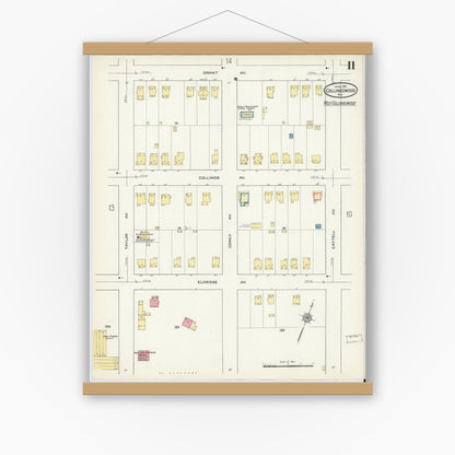 Old map wall art mockup — magnetic wood frame on white wall — Sanborn Fire Insurance Map from Collingswood, Camden County, New Jersey (1915), Sheet #0011
