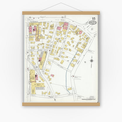 Old map wall art mockup — magnetic wood frame on white wall — Sanborn Fire Insurance Map from Marlborough, Middlesex County, Massachusetts (1920), Sheet #0015