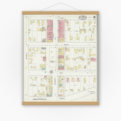Old map wall art mockup — magnetic wood frame on white wall — Sanborn Fire Insurance Map from Delavan, Walworth County, Wisconsin (1895), Sheet #0002