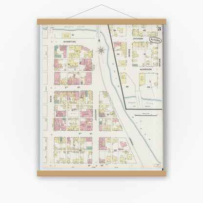 Old map wall art mockup — magnetic wood frame on white wall — Sanborn Fire Insurance Map from Aurora, Dearborn County, Indiana (1887), Sheet #0003