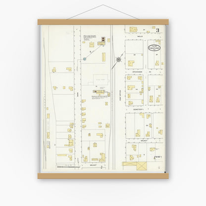 Old map wall art mockup — magnetic wood frame on white wall — Sanborn Fire Insurance Map from Eagle Lake, Colorado County, Texas (1912), Sheet #0003