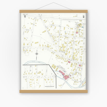 Old map wall art mockup — magnetic wood frame on white wall — Sanborn Fire Insurance Map from Medway, Norfolk County, Massachusetts (1933), Sheet #0002