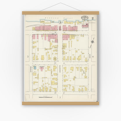 Old map wall art mockup — magnetic wood frame on white wall — Sanborn Fire Insurance Map from Plymouth, Washington County, North Carolina (1915), Sheet #0002
