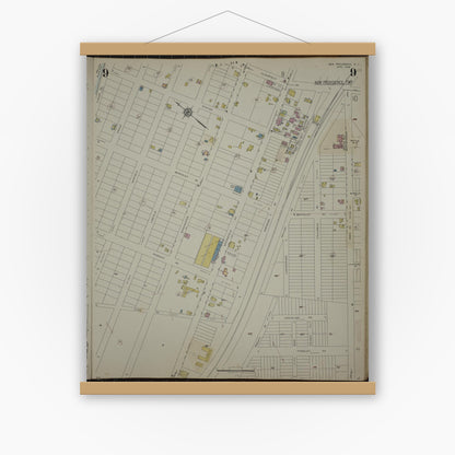 Old map wall art mockup — magnetic wood frame on white wall — Sanborn Fire Insurance Map from New Providence, Union County, New Jersey (1944), Sheet #0009