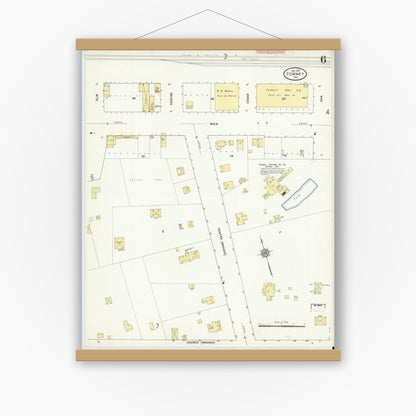Old map wall art mockup — magnetic wood frame on white wall — Sanborn Fire Insurance Map from Forney, Kaufman County, Texas (1912), Sheet #0006