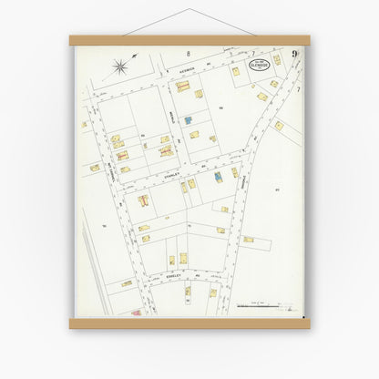 Old map wall art mockup — magnetic wood frame on white wall — Sanborn Fire Insurance Map from Glenside, Montgomery County, Pennsylvania (1909), Sheet #0009
