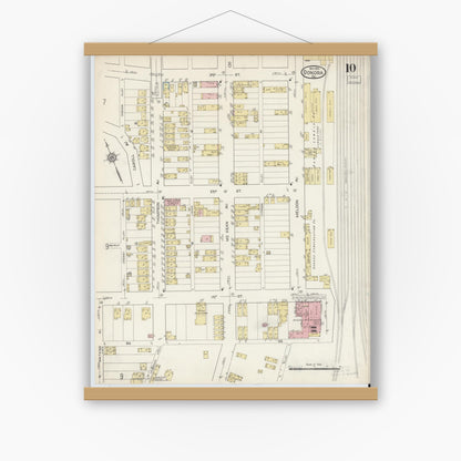 Old map wall art mockup — magnetic wood frame on white wall — Sanborn Fire Insurance Map from Donora, Washington County, Pennsylvania (1914), Sheet #0010