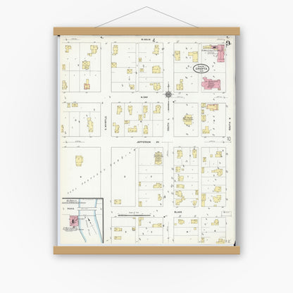 Old map wall art mockup — magnetic wood frame on white wall — Sanborn Fire Insurance Map from Sparta, Monroe County, Wisconsin (1911), Sheet #0009