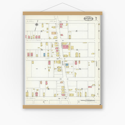 Old map wall art mockup — magnetic wood frame on white wall — Sanborn Fire Insurance Map from New Cumberland, Cumberland County, Pennsylvania (1921), Sheet #0007