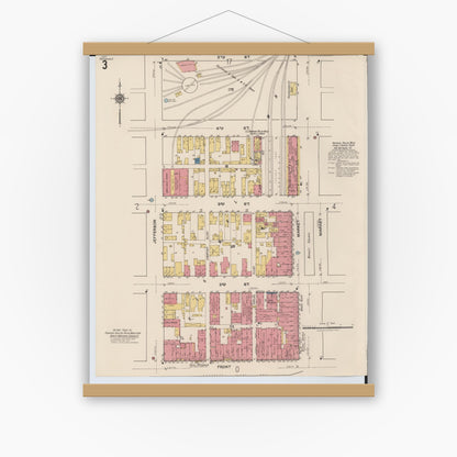 Old map wall art mockup — magnetic wood frame on white wall — Sanborn Fire Insurance Map from Portsmouth, Scioto County, Ohio (1921), Sheet #0003