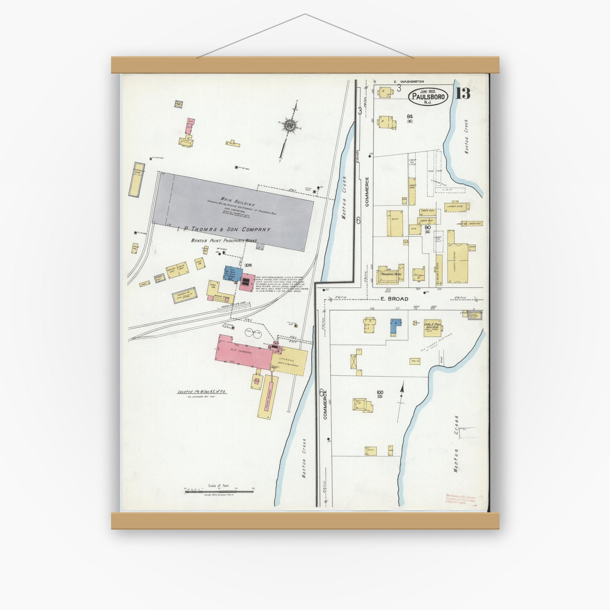 Old map wall art mockup — magnetic wood frame on white wall — Sanborn Fire Insurance Map from Paulsboro, Gloucester County, New Jersey (1920), Sheet #0013