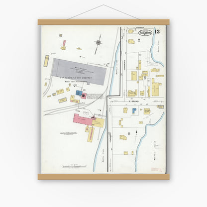 Old map wall art mockup — magnetic wood frame on white wall — Sanborn Fire Insurance Map from Paulsboro, Gloucester County, New Jersey (1920), Sheet #0013