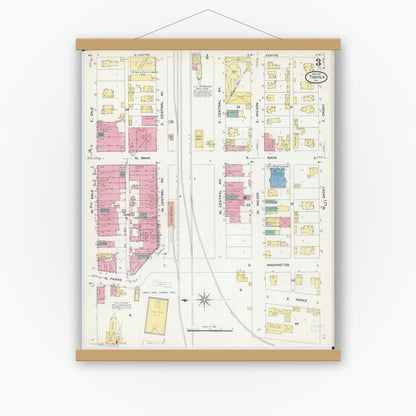 Old map wall art mockup — magnetic wood frame on white wall — Sanborn Fire Insurance Map from Tuscola, Douglas County, Illinois (1907), Sheet #0003