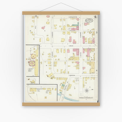 Old map wall art mockup — magnetic wood frame on white wall — Sanborn Fire Insurance Map from Butler, Butler County, Pennsylvania (1896), Sheet #0002