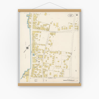 Old map wall art mockup — magnetic wood frame on white wall — Sanborn Fire Insurance Map from Lahaina, Maui County, Hawaii (1914), Sheet #0002