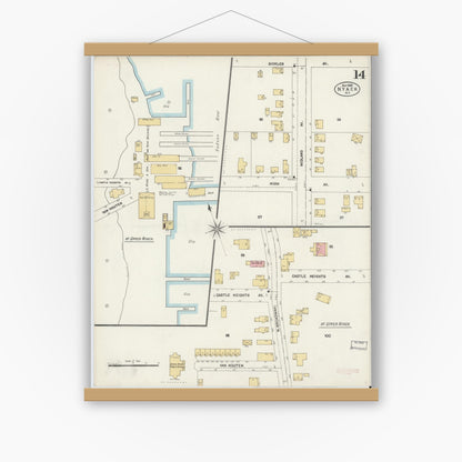 Old map wall art mockup — magnetic wood frame on white wall — Sanborn Fire Insurance Map from Nyack, Rockland County, New York. (1903), Sheet #0014
