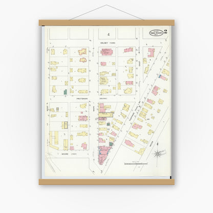 Old map wall art mockup — magnetic wood frame on white wall — Sanborn Fire Insurance Map from Three Rivers, Saint Joseph County, Michigan (1909), Sheet #0002