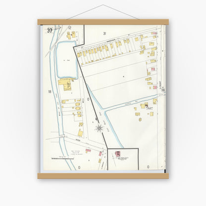 Old map wall art mockup — magnetic wood frame on white wall — Sanborn Fire Insurance Map from Hamilton, Butler County, Ohio (1899), Sheet #0037