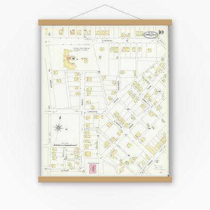 Old map wall art mockup — magnetic wood frame on white wall — Sanborn Fire Insurance Map from Connellsville, Fayette County, Pennsylvania (1908), Sheet #0010