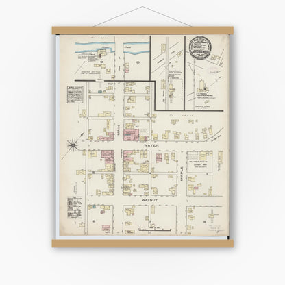 Old map wall art mockup — magnetic wood frame on white wall — Sanborn Fire Insurance Map from Jeffersonville, Fayette County, Ohio (1885), Sheet #0001