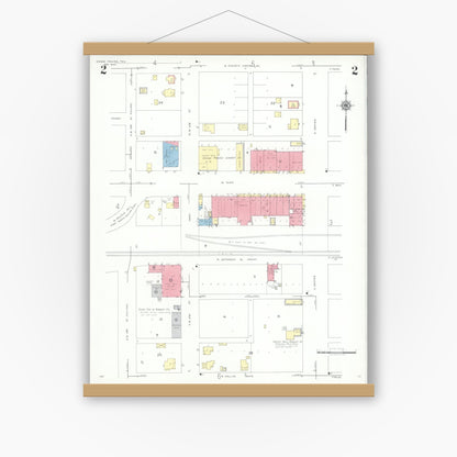 Old map wall art mockup — magnetic wood frame on white wall — Sanborn Fire Insurance Map from Grand Prairie, Dallas County, Texas (1943), Sheet #0002