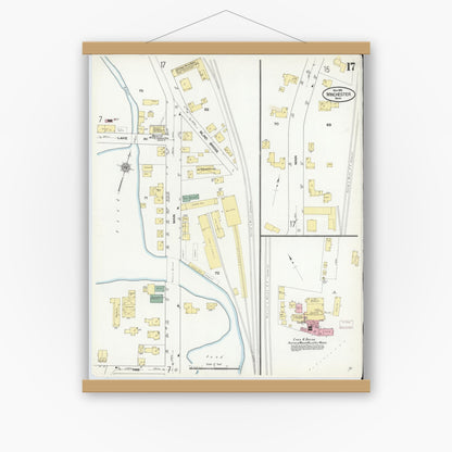 Old map wall art mockup — magnetic wood frame on white wall — Sanborn Fire Insurance Map from Winchester, Middlesex County, Massachusetts (1910), Sheet #0017
