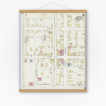 Old map wall art mockup — magnetic wood frame on white wall — Sanborn Fire Insurance Map from Shelby, Richland County, Ohio (1893), Sheet #0002