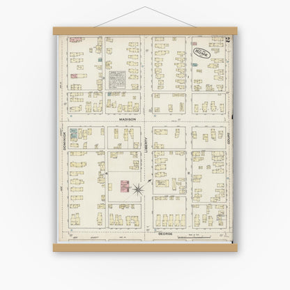 Old map wall art mockup — magnetic wood frame on white wall — Sanborn Fire Insurance Map from Rome, Oneida County, New York (1884), Sheet #0002