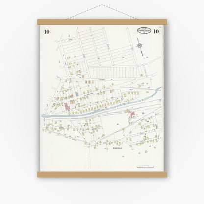 Old map wall art mockup — magnetic wood frame on white wall — Sanborn Fire Insurance Map from Barnesboro, Cambria County, Pennsylvania (1930), Sheet #0010