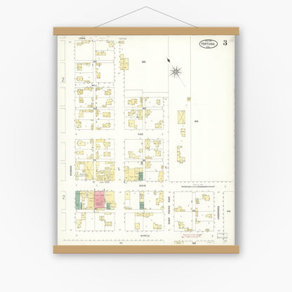 Old map wall art mockup — magnetic wood frame on white wall — Sanborn Fire Insurance Map from Fortuna, Humboldt County, California (1900), Sheet #0003