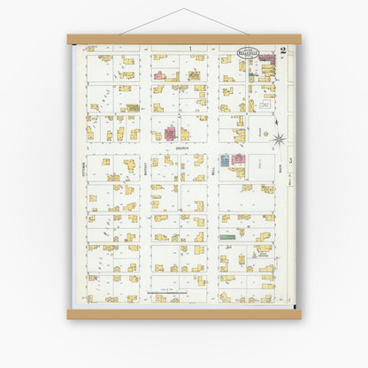 Old map wall art mockup — magnetic wood frame on white wall — Sanborn Fire Insurance Map from Bellville, Richland County, Ohio (1900), Sheet #0002