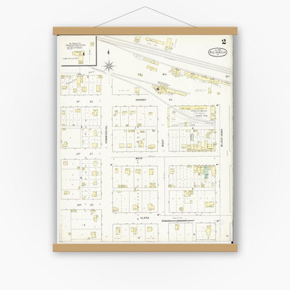 Old map wall art mockup — magnetic wood frame on white wall — Sanborn Fire Insurance Map from Reinbeck, Grundy County, Iowa (1895), Sheet #0002