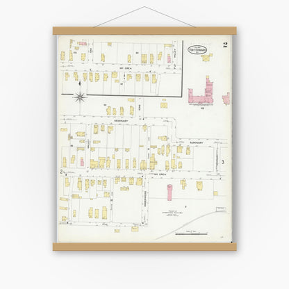 Old map wall art mockup — magnetic wood frame on white wall — Sanborn Fire Insurance Map from Fort Edward, Washington County, New York (1909) - Complete Map Set