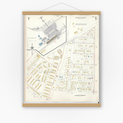 Old map wall art mockup — magnetic wood frame on white wall — Sanborn Fire Insurance Map from Osborn, Greene County, Ohio (1943), Sheet #0007