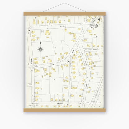 Old map wall art mockup — magnetic wood frame on white wall — Sanborn Fire Insurance Map from Wakefield, Middlesex County, Massachusetts (1909), Sheet #0004