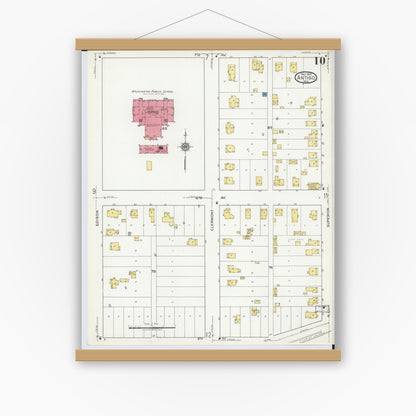 Old map wall art mockup — magnetic wood frame on white wall — Sanborn Fire Insurance Map from Antigo, Langlade County, Wisconsin (1919), Sheet #0010