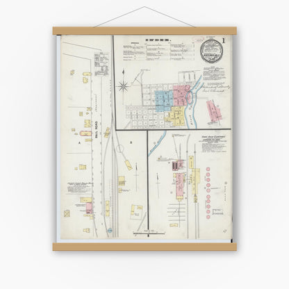 Old map wall art mockup — magnetic wood frame on white wall — Sanborn Fire Insurance Map from Black River Falls, Jackson County, Wisconsin (1892), Sheet #0001